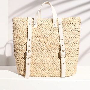 L space straw backpack tote